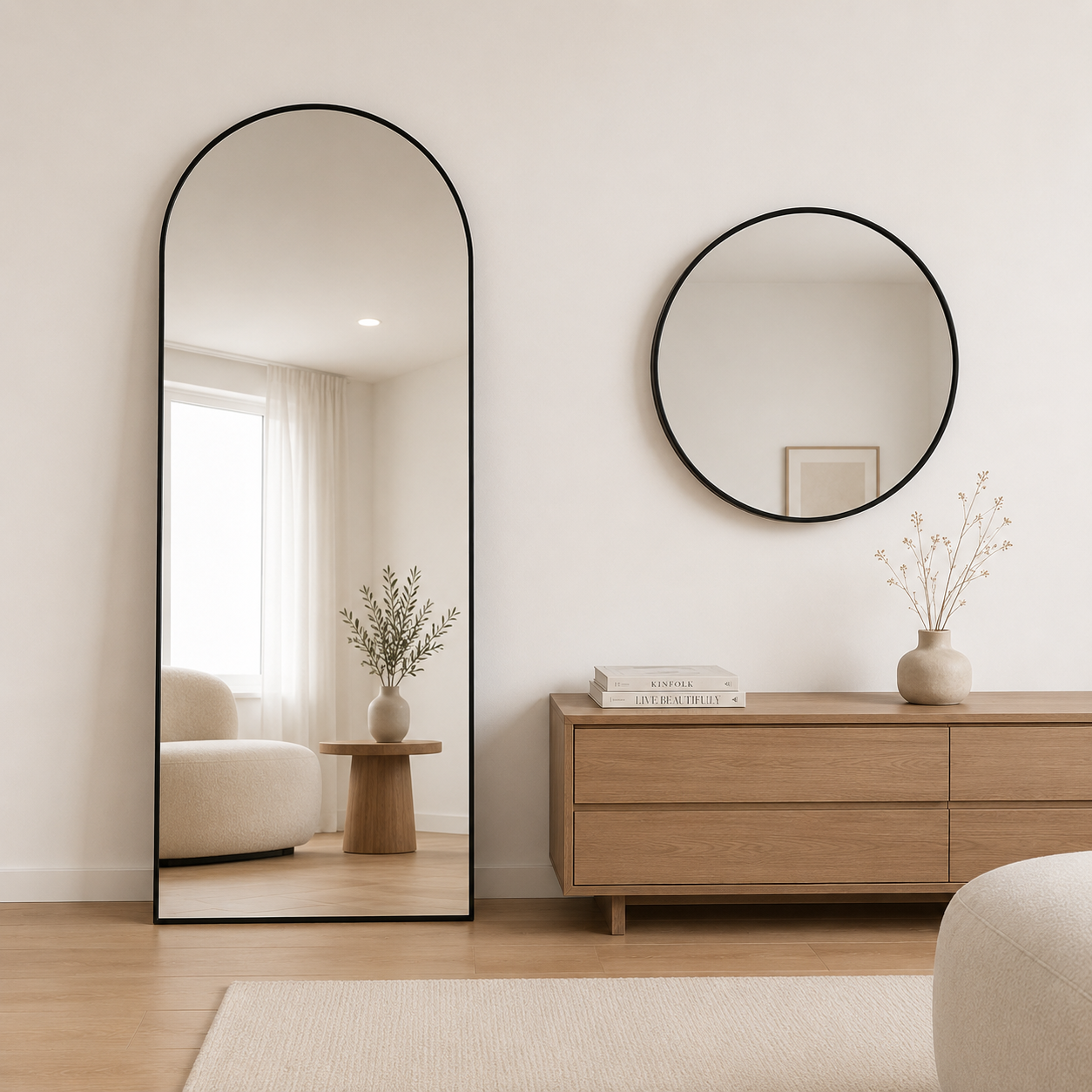 Promo espejo cuerpo entero 80cm x 180cm + circular 60cm