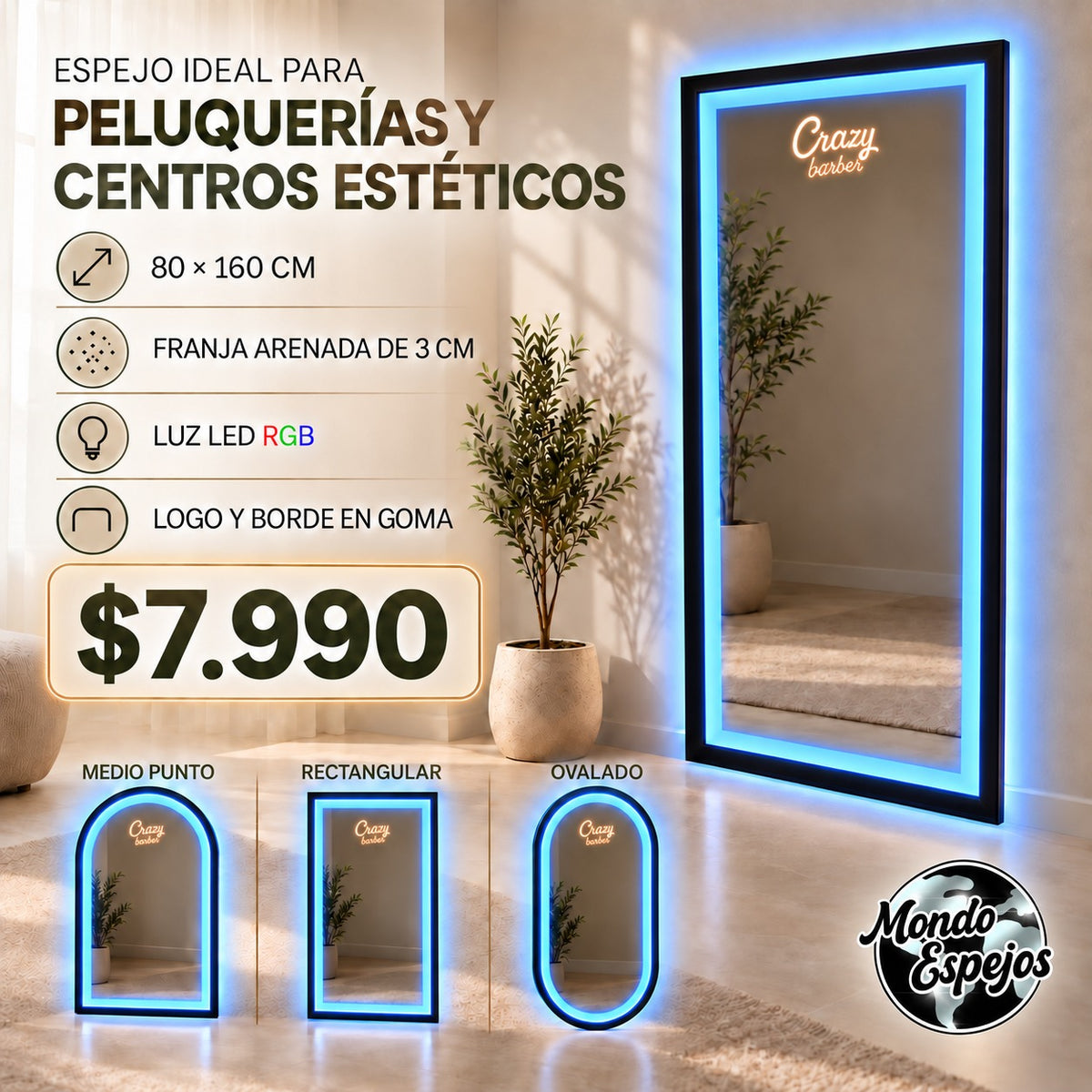 ESPEJO ARENADO 80cm x 160cm  LOGO PERSONALIZADO