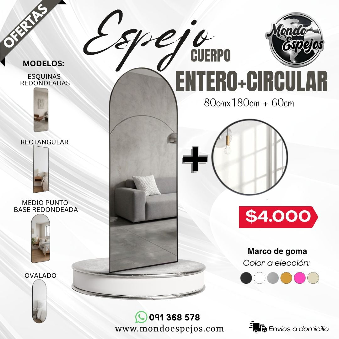 Promo espejo cuerpo entero 80cm x 180cm + circular 60cm