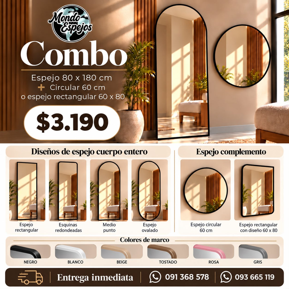 Promo espejo cuerpo entero 80cm x 180cm + espejo de obsequio