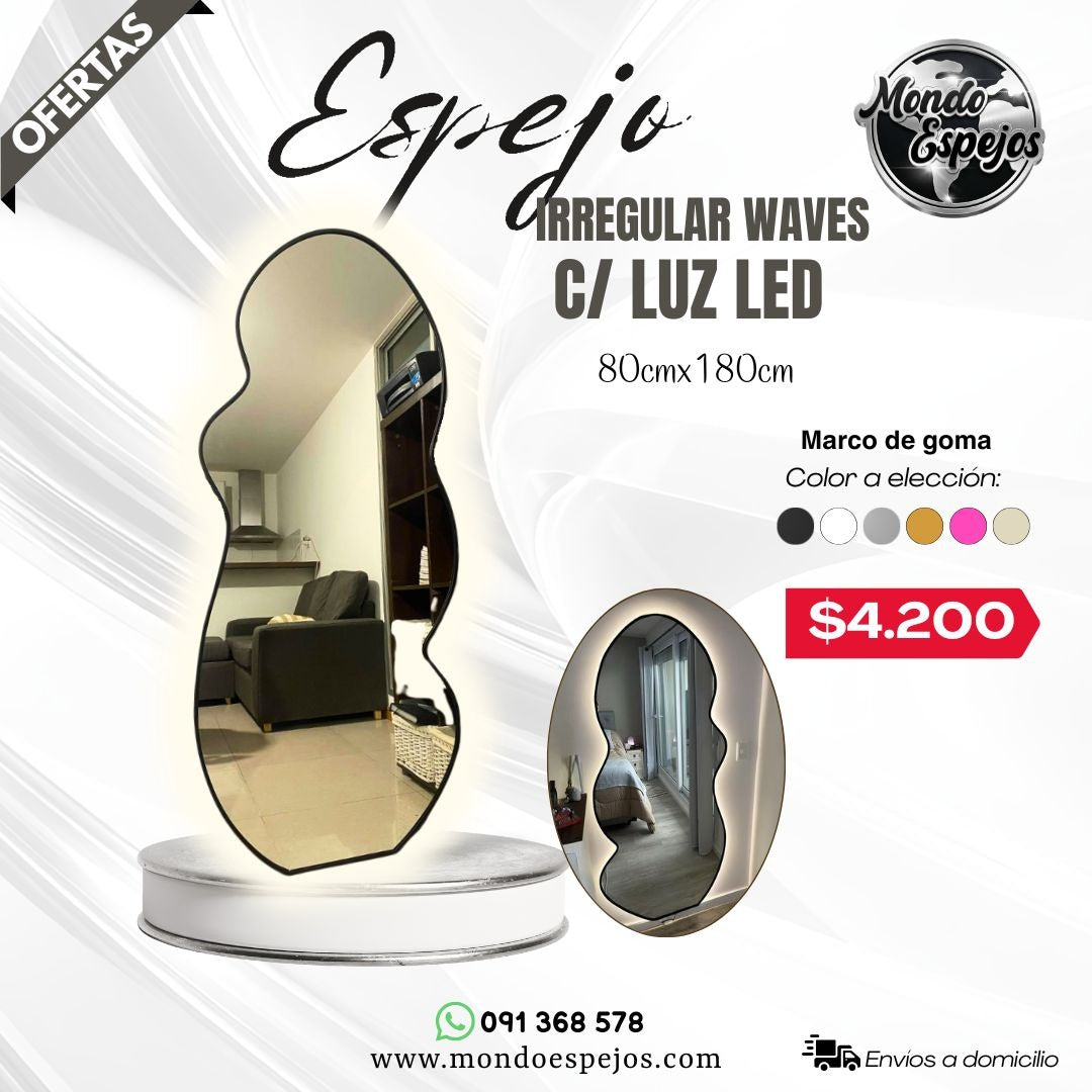 Espejo Irregular Waves con Luz LED – 80cm x 180cm