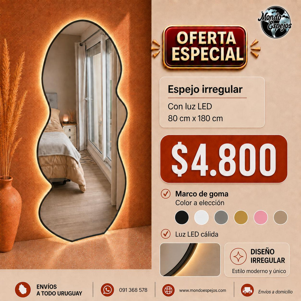 Espejo Irregular Waves con Luz LED – 80cm x 180cm