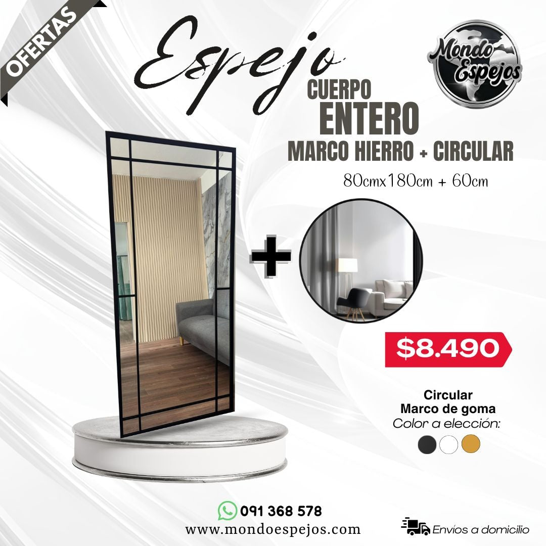 Espejo 80cm x 180cm hierro + circular 60cm DE REGALO