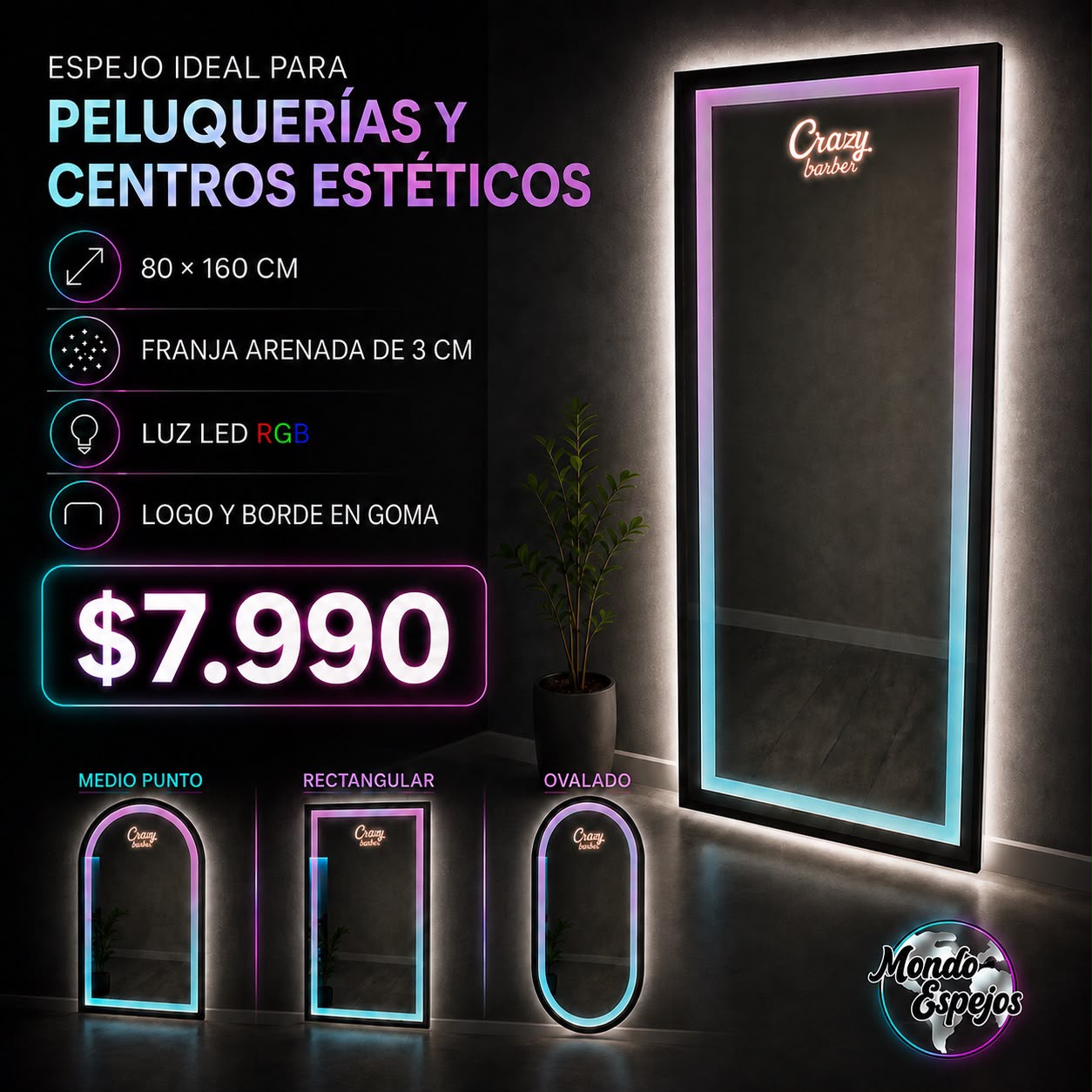 ESPEJO ARENADO 80cm x 160cm  LOGO PERSONALIZADO