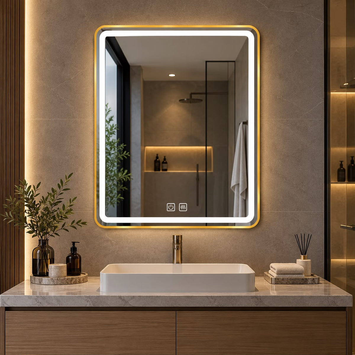 Espejo Rectangular Arenado LED 60 × 80 cm con Desempañador y Touch | Marco de Aluminio – PREVENTA EXCLUSIVA