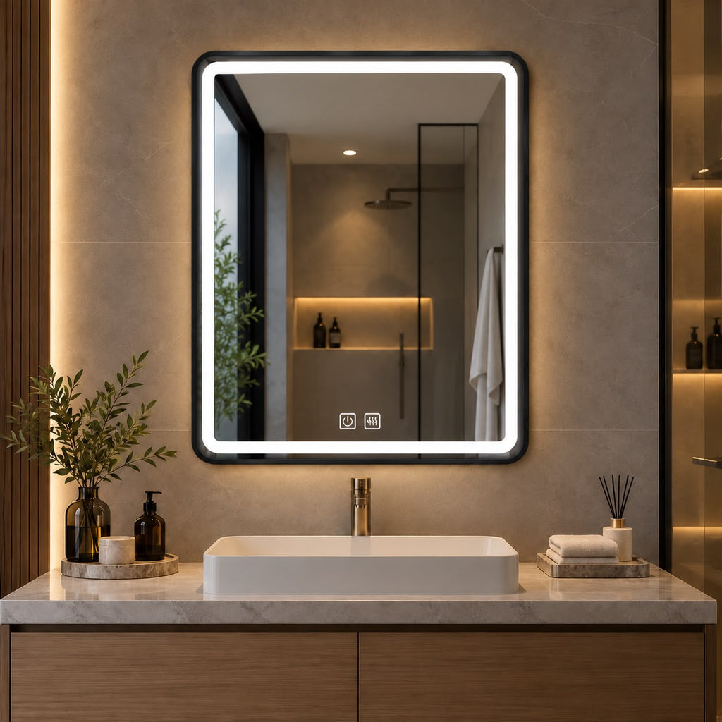 Espejo Rectangular Arenado LED 60 × 80 cm con Desempañador y Touch | Marco de Aluminio – PREVENTA EXCLUSIVA