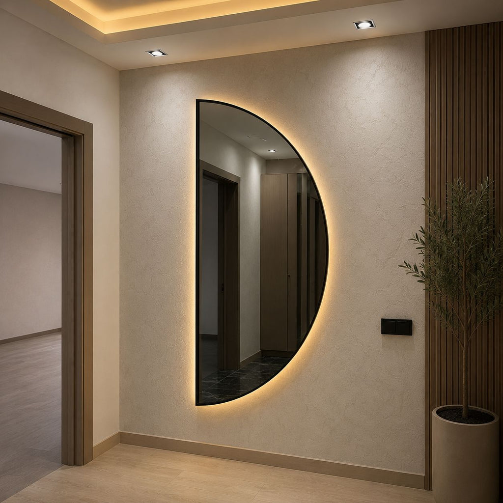 Espejo Media Luna LED – Marco de Goma